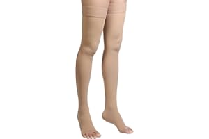 MGANG Thigh High Compression Stockings, Open Toe, Pair, Firm Support 20-30mmHg Gradient Compression Socks with Silicone Band, Unisex, Opaque, Best for Spider & Varicose Veins, Edema, Swelling, Beige M