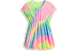 Milumia Girl's Cute Tie Dye Beach Coverups Pompom Trim Swimsuit Swimwear Cover Up