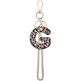 Winssigma Leopard Letter Keychain for Women, PU leather Initial Letter Keyring Keychain Accessories Purse Handbags Charm