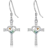 Zhi Kexin Mustard Seed Cross Dangle Drop Earrings for Women 925 Sterling Silver Mountain Cross Earring Christian Faith Jewelry Inspirational First Communion Confirmation Gifts for Her