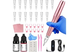 YBEAUTY Eyebrow Microblading Tattoo Kit for Beginner Professional Complete Wired Tattoo Gun Set with 15Pcs Cartridge Needles Microblading Supplies for Eyebrow Lip Eyeliner