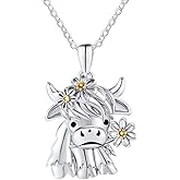 JIFUYEFUJI Highland Cow Necklace - Highland Cow Jewelry, Highland Cow Necklace for Women, Highland Cow Hypoallergenic Animal Jewelry Gift for Women Young Cattle Lovers