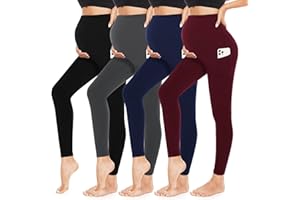 MOREFEEL 4 Pack Women’s Maternity Leggings with Pockets Over The Belly Butt Lift - Soft Workout Pregnancy Yoga Pants