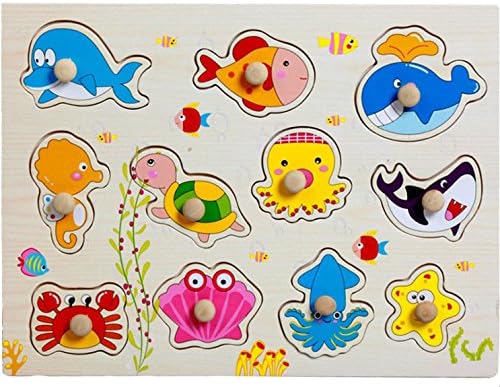WELLSKEY Wooden Peg Puzzles (Marine life)