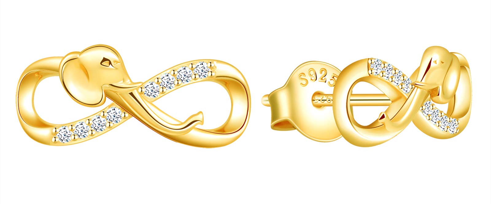 INFINIONLY Women's Earrings Studs 925 sterling silver Jewellery Sets Cute elephant and infinity symbol Inlaid zircon