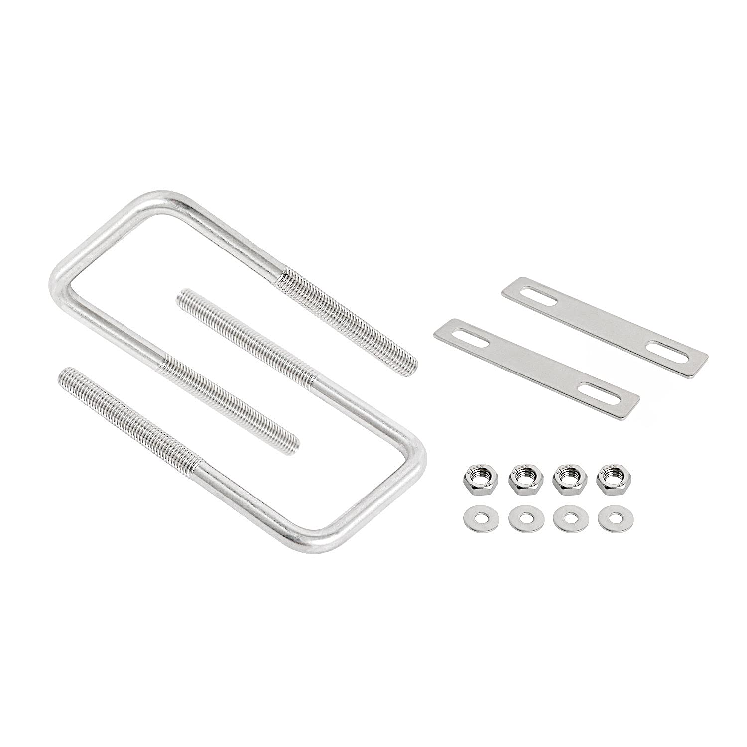 Aoje-Link Square U Bolt 1.77"(45mm) Inner Width M8 Thread 304 Stainless Steel Silver with Plates Nuts Flat Washers, 2Pcs