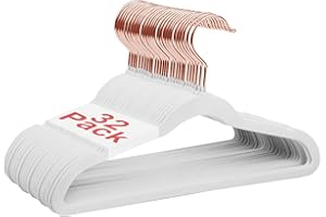 Wellong Baby Velvet Hangers, 32 Pack Kids Clothes Non-Slip Hangers With Shoulder Notches, Storage Organizer for Infant and Toddler White (Rose Gold Hook)