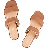 BCTEX COLL Women's Two Strap Low Block Heel Sandals Comfortable Open Toe Flat Sandals Dressy 1-Inch Heels for Women Black White Brown