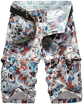 Mens Causal Cargo Beach Shorts Cotton Multi Pocket Sports-Wear(No Belt)(Red,36)