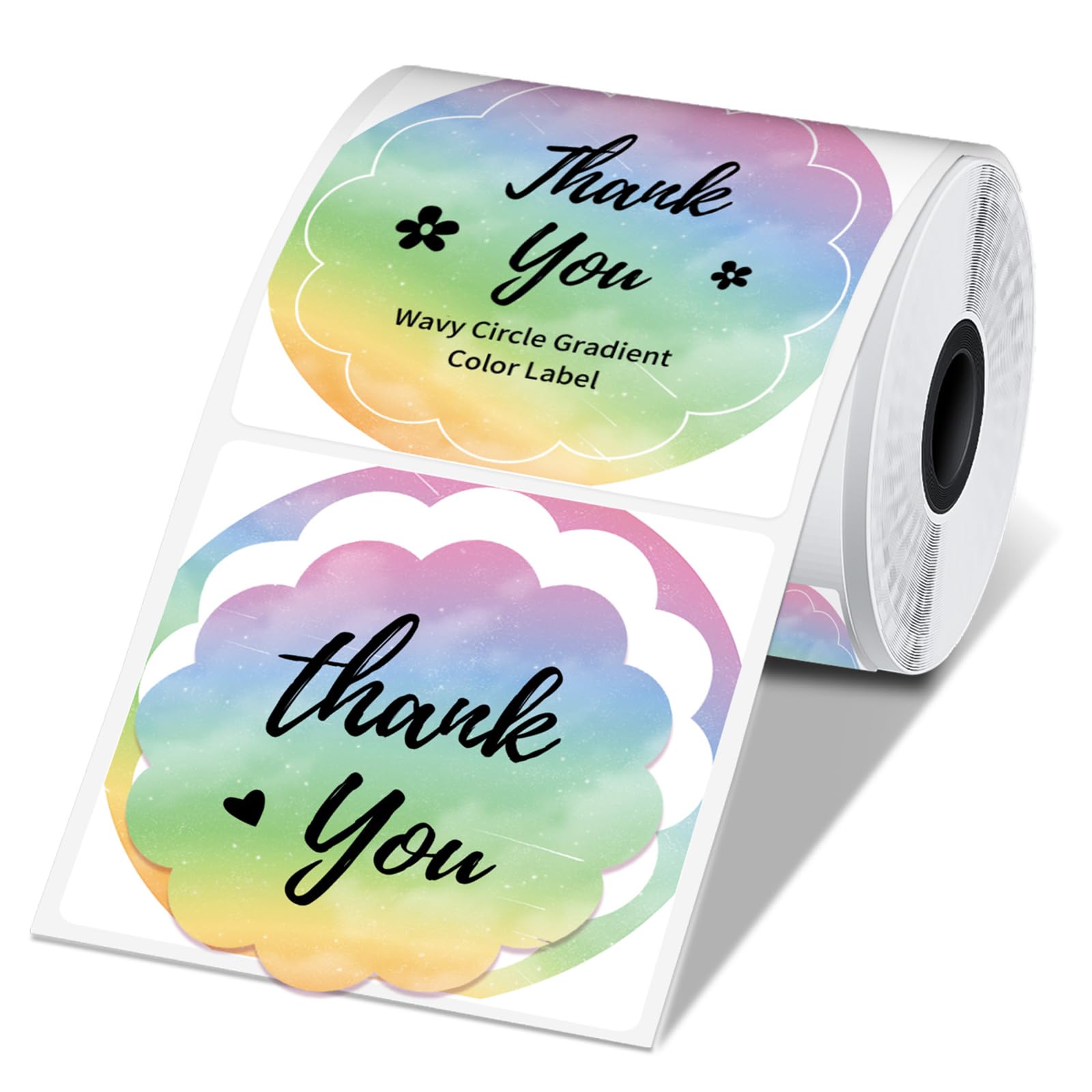 Phomemo 1 Roll Wavy Round Labels for Phomemo M220 M250 M421 M110 M150 M120 Label Maker, Thermal Color Logo Sticker Label Used for Gift, Thank You Labels, Household, 50x50mm, Rainbow Gradient