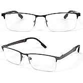 MMOWW 2 Pack Metal Half Frame Reading Glasses for Men Aluminum Magnesium Arms Spring Hinges