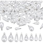 PH PandaHall 64pcs 4 Sizes Teardrop Pearl Pendant Charm White Imitation Pearl Charms Water Drop Teardrop Pendants Baroque Pearls Beads Charms for DIY Dangle Necklace Earring Bracelet Jewelry Making