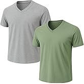 2-Pack Bulk Men’s V-Neck T-Shirts – Soft Pre-Shrunk Premium Cotton, Short Sleeves, Reinforced Collar, Crew Neck, Casual Fit