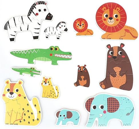 Baby Wooden Cartoon Puzzles Toys Kids Children Toddlers Educational Game Toys(7.68 x 7.68 x 1.57 inch-Forest Animal)