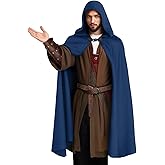 Medieval Velvet Cloak with Hood, Renaissance Hooded Cape Knight Wizard Costume Robe Men Women for Halloween Cosplay