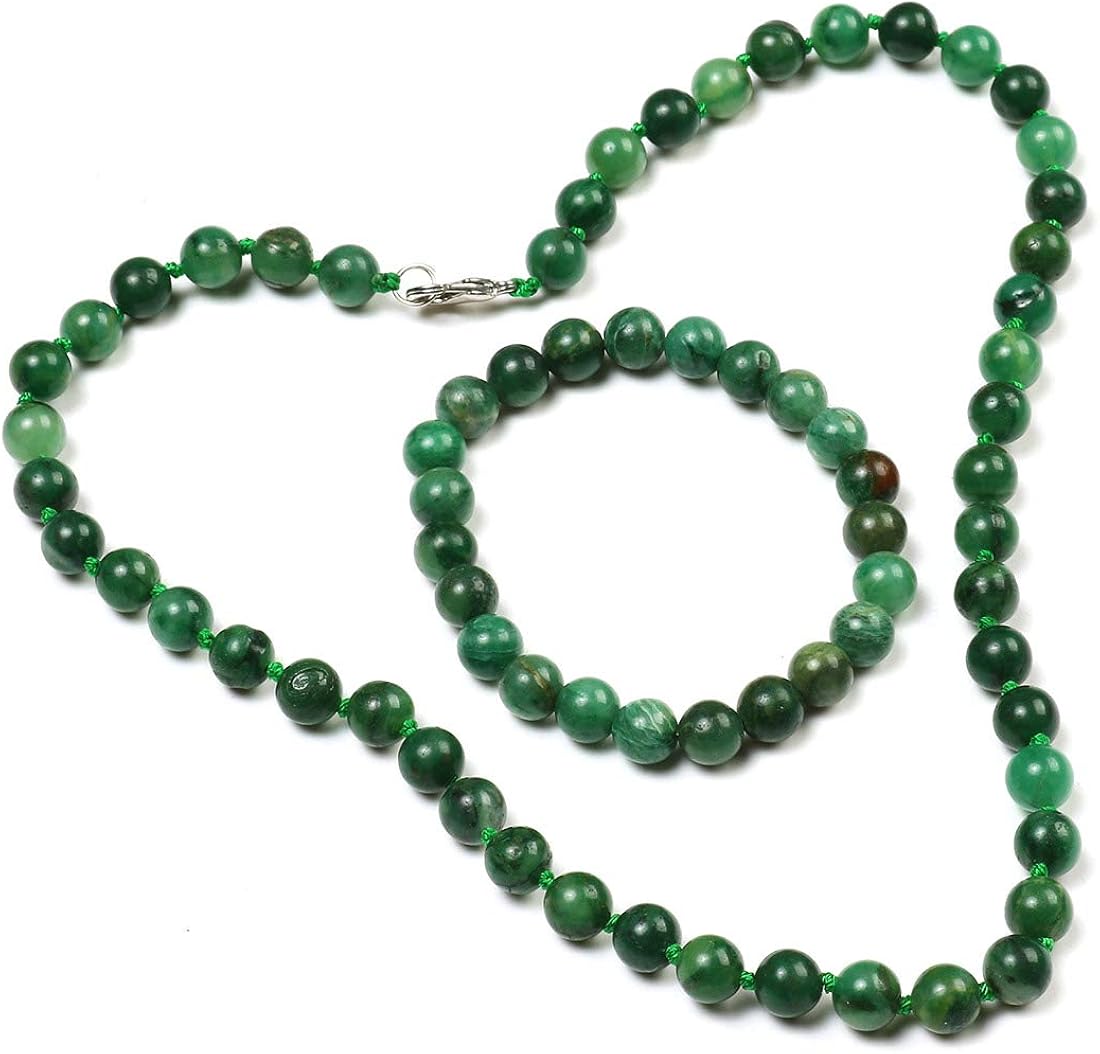 TreasureBay Stunning Natural 10mm Green African Jade Gemstone Necklace