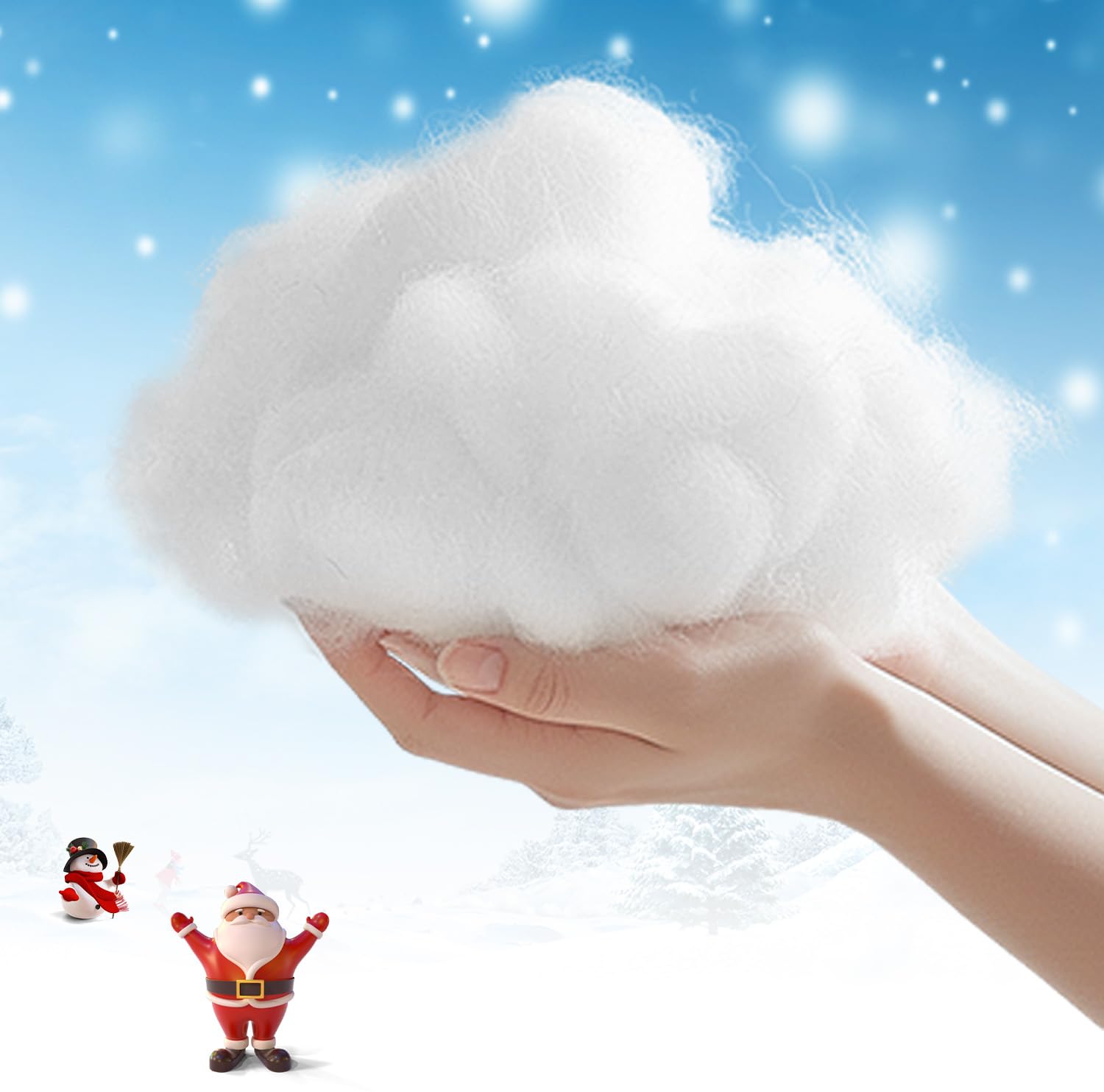 Christmas Fake Snow Decoration, 150g Artificial Snow Decorations Fluffy Soft Cotton Fake Snow Indoor Fiber Snow for Christmas Tree Holiday Table and Winter Mantle Village Display Outside(150g)