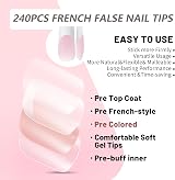 EONFAVE False Nails 240 Pcs Coffin Nude French Tip Full Cover Kit view 3