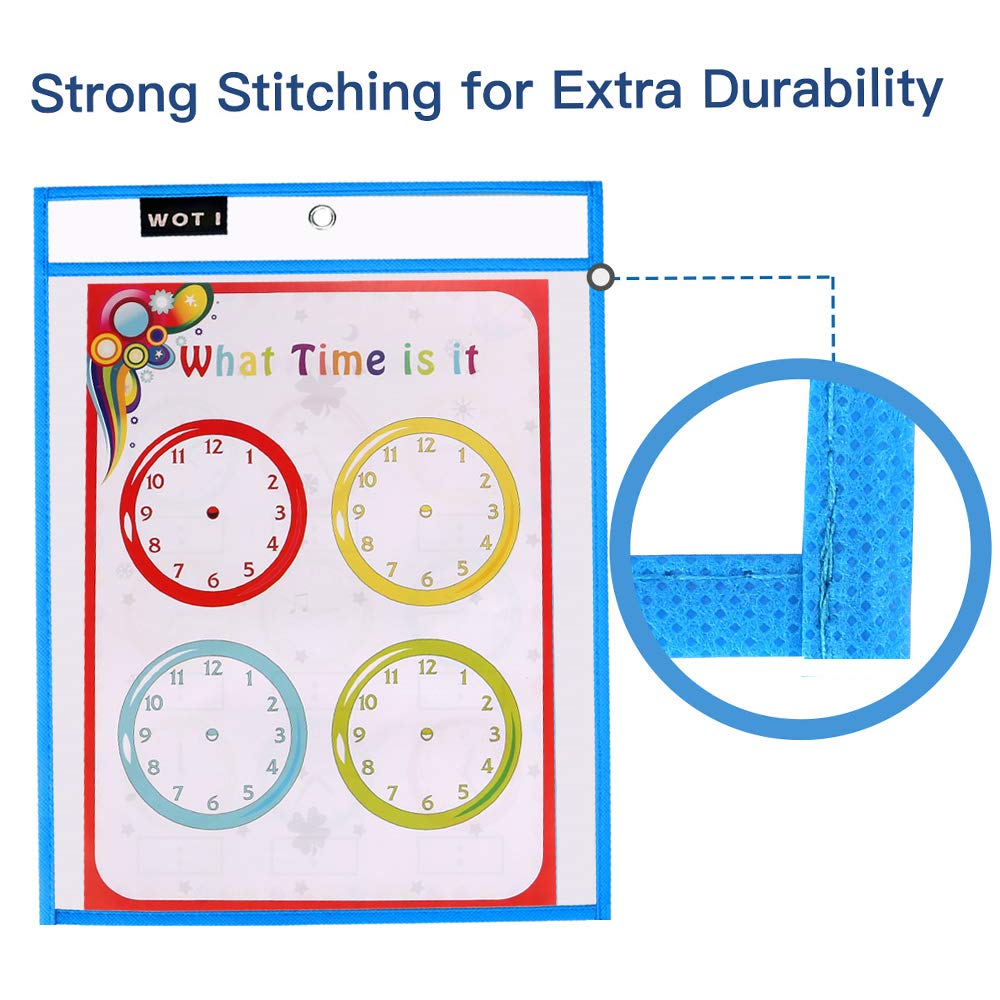 Dry Erase Pockets Reusable Dry Erase Sleeves Oversized 10 x 14 Inches Teacher Supplies for Classroom 20 Dry Erase Pocket Sleeves Assorted Colors + 20 Pens + 4 Dry Erasers WOT I