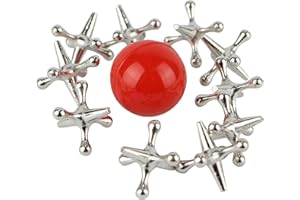 Home-X Jacks Game - Old School Jax Game with Red Rubber Bouncy Ball - Jacks Game with Ball Classic, Fun Game Gift of Jacks for Party Favor, Christmas Party - Kids, Adult, Vintage Retro Board Game
