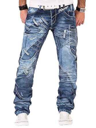 Kosmo Lupo Herren Jeans Hose Japan Style Vintage Clubwear Chino Denim Used Blau