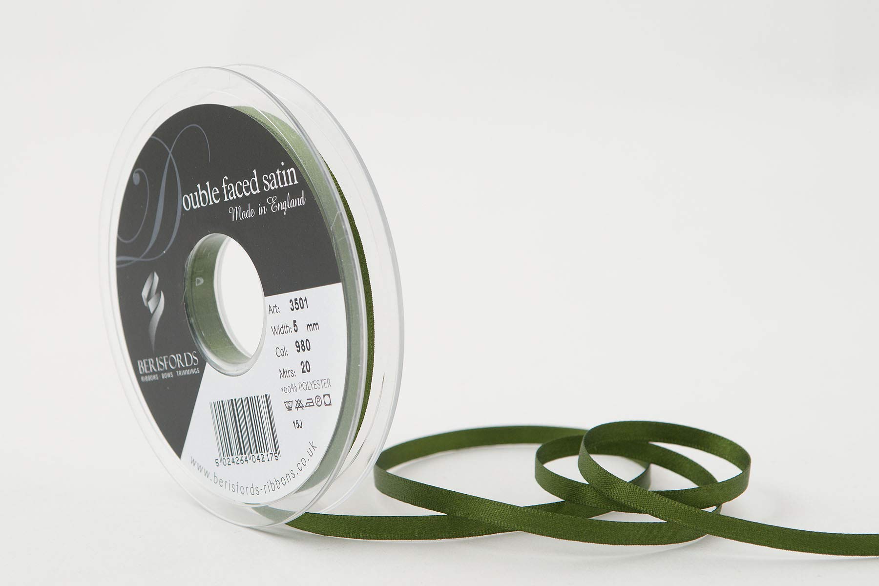 Berisfords Double FACE Poly Satin Ribbon, Cypress, 5 mm