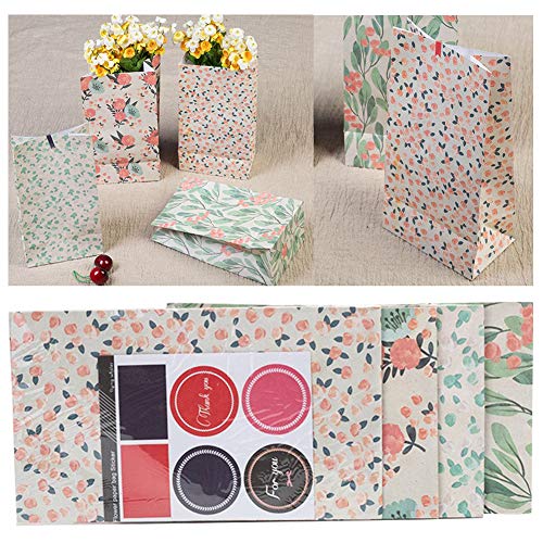 Floral Paper Gift Bags, 12pcs Party Favor Bags Vintage CandyTreat Bags with Thank You Stickers