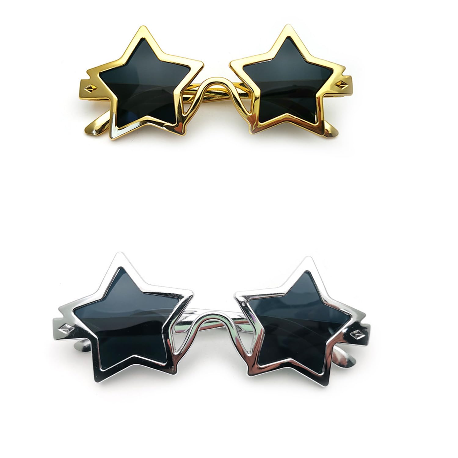 GWAWG 2PCS Star Shaped Sunglasses,80's Pentagram Glasses,PC Party Glasses,Unbreakable Funny Photo Booth Props for Kids Adults (glod+silver)