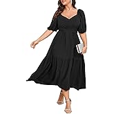 CICIDUDU Plus Size Wedding Guest Dress Wrap V Neck Short Sleeve Elastic Waist Flowy A Line Cocktail Formal Maxi Dresses