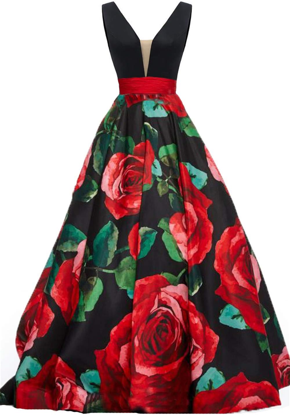 Dydsz Prom Dresses Long for Women Evening Party Dress with Pockets Floral Print D295
