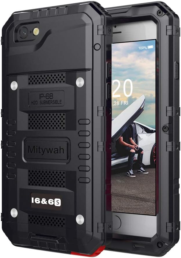 Mitywah Waterproof Case for iPhone 6 6s Heavy Duty Shockproof Case with Built-in Screen Protector, Full Body Underwater Protective Metal Case Rugged Defender Impact Case 4.7 inch, Black