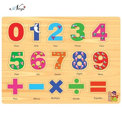 Negi Wooden Colourful Learning Educational Puzzle Board for Kids with Knobs, Educational Learning Wooden Board Tray, Size- 28.5cm X 20.5cm, Available in 8 Different Variants (Mathematics)