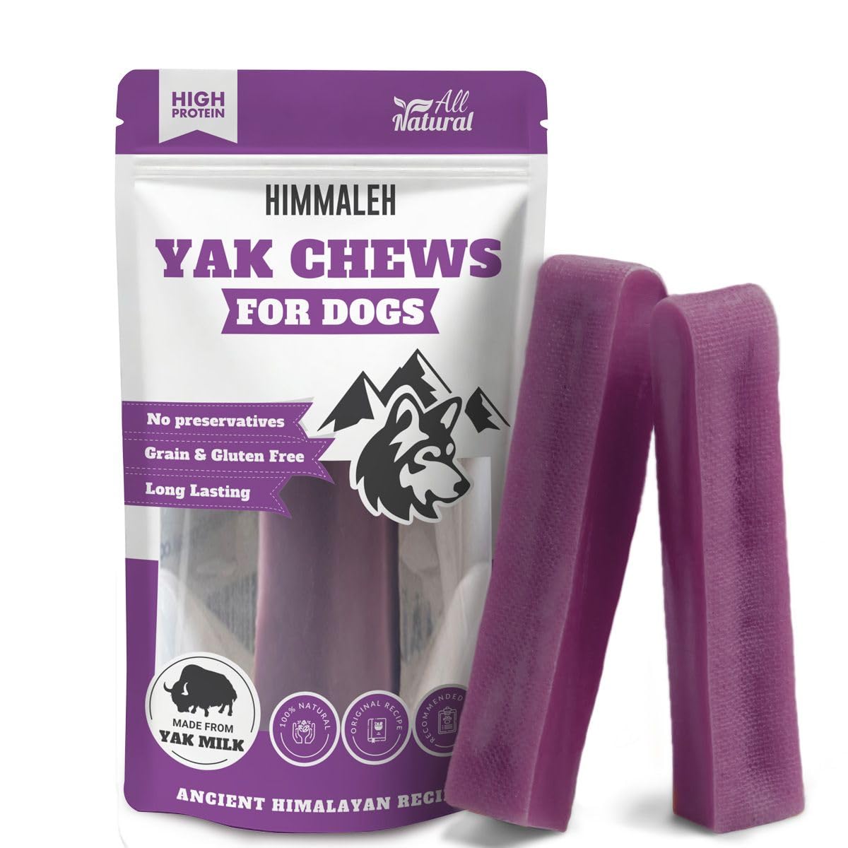 Himmaleh blueberry Yak Chews for Dogs - Yak chews for dogs medium (pack of 2) - dog chews long lasting natural -Protein Rich Long lasting dog chew- Toothsome Yak Bars for Dogs- natural dog chews