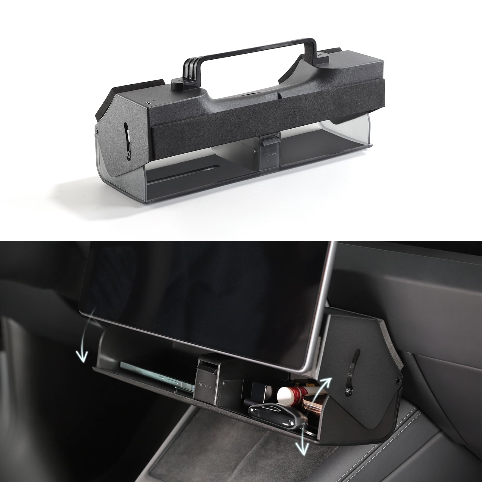 Photo 1 of TPARTS Hidden Under Screen Storage Box for Model 3 Highland 2024+/New Model Y Juniper 2025+ with Open-Close Design Tesla Magnetic Center Console Organizer Dashboard Vehicle Tissue Sunglass Holder