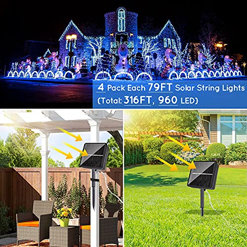 960 LED Solar String Lights Outdoor Waterproof, 4Pack Each 80FT