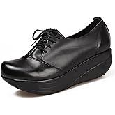 Women's Lace up Wedge Rocker Loafers with Arch Support Comfortable Round Toe Platform Non-Slip Comfy Mam Walking Oxfords for Work Causal