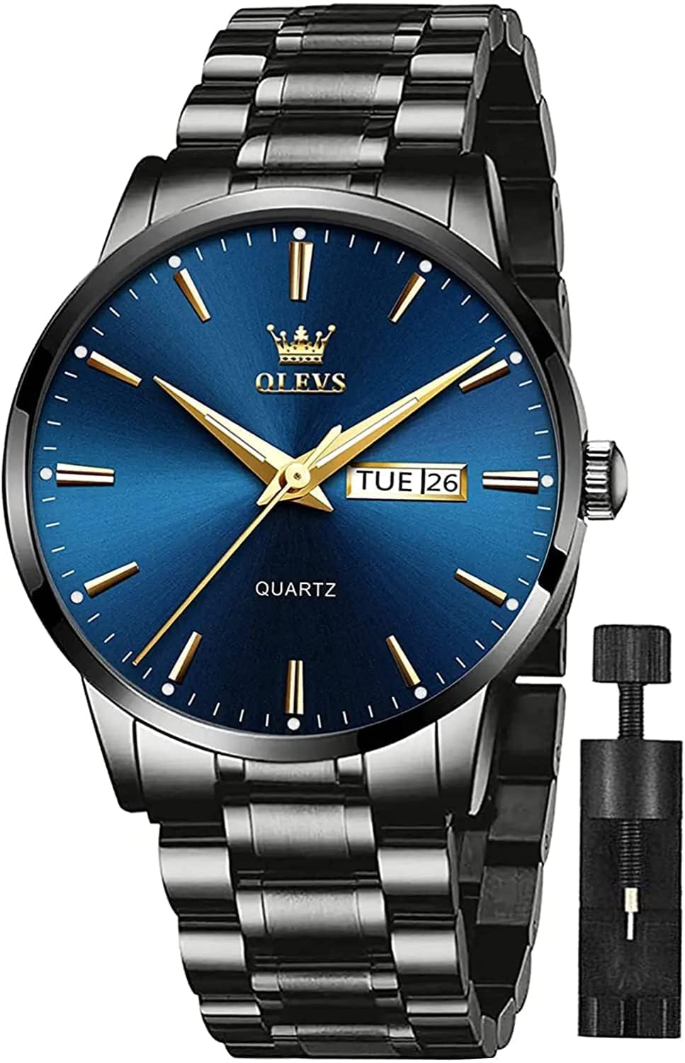 OLEVS Herrenuhren Skelettuhr Quarz Rennwagenrad Edelstahl Casual Sports Wasserdicht Leuchtend Herrenarmbanduhren
