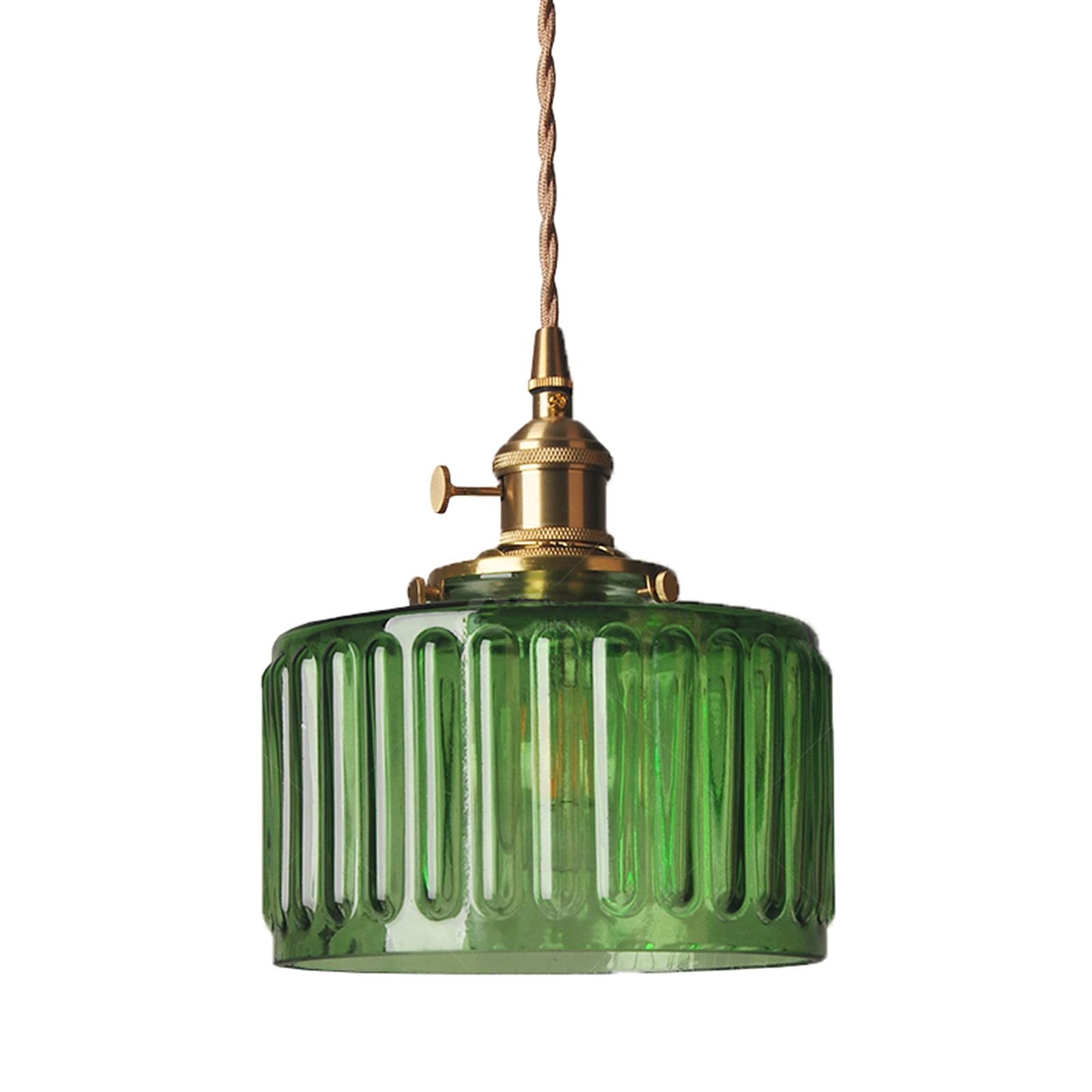 RENKTE Industrial Round Glass Pendant Lamp E27 Brass Holder Retro Loft Twisted Pair Vintage Ceiling Hanging Light (Green Striped)