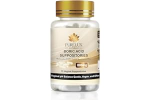 PureLux Naturals Boric Acid Vaginal Suppositories 800mg 15 Count Size 000 Travel-Friendly Feminine Hygiene Odor Control pH Balance Support Made with Premium Ingredients No Added Fragrance