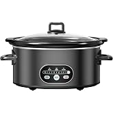 OLIXIS Slow Cooker 6 Quart, Programmable Slow Cooker with 3 Temperature | Ceramic Nonstick Coating, Dishwasher Stoneware Pot and Tempered Glass Lid, Multi Cookers with 35in Tangle Free Cord, Black