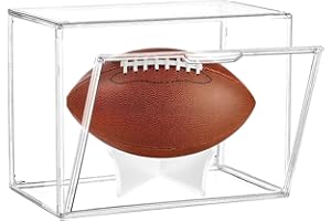 Football Display Case, JARAGAR Acrylic Football Storage Box Full Size Assemblable Football Showcase Memorabilia Display Boxes with Magnetic Door Removable Display Stand UV Protection
