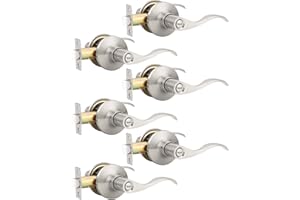 Mengico 6 Pack Satin Nickel Privacy Door Lever, Modern Interior Door Knobs for Bedroom and Bathroom, Heavy Duty Door Handle, 