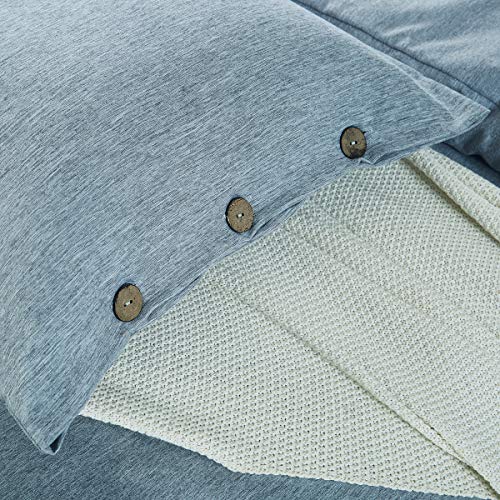 image for MUKKA Duvet Cover Queen Microfiber Button Blue Heather, Linen Like Cha