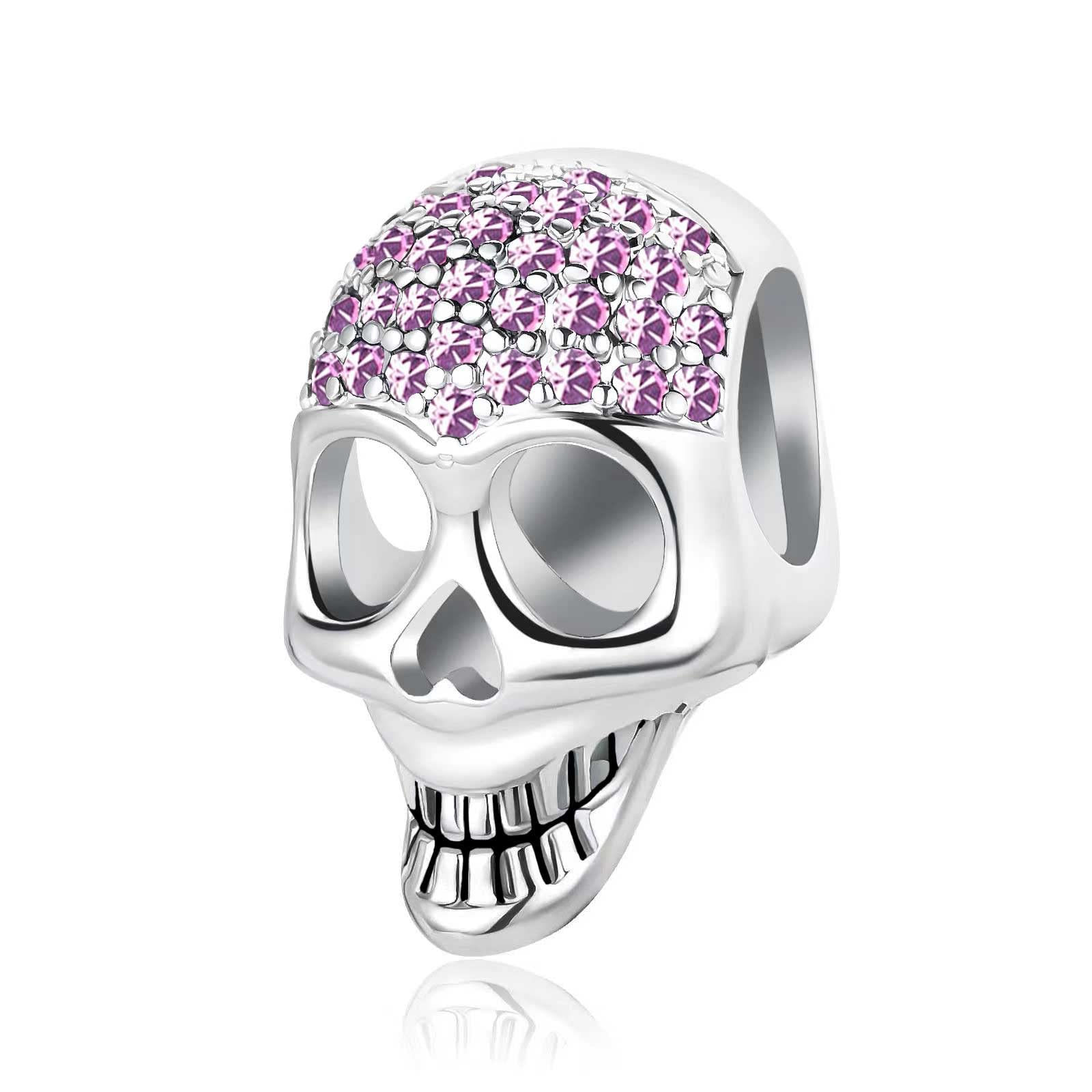 Sparkling June Purple Birthstone Skull Charms fit Pandora Charm Moments Bracelet Birthday Halloween Jewellery Gift for Women Daughter Sister Granddaughter