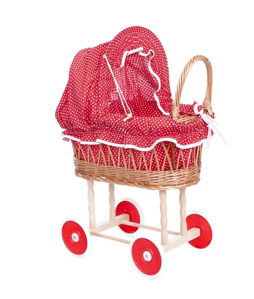 Egmont Toys Dotted Wicker Pram (Red/White)