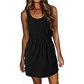 Wenrine Womens Sundresses Summer Mini Dress Casual Sleeveless Elastic Waist Beach Vacation Tank Dresses with Pockets
