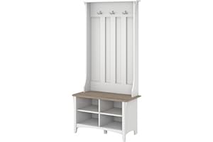 BUSH BUSINESS FURNITURE Bush Furniture Salinas Hall Tree with Shoe Storage Bench in Shiplap Gray and Pure White, Multi-Purpose Home Organizer, Entryway Solution with Seating and Hooks