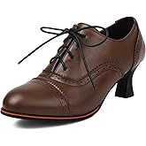 SHEMEE Women's Kitten Heels Oxford Pumps Victorian Style Vintage Mid-Heels Lace Up Brogues Witch Costume Cosplay Shoes