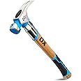 OX Tools Pro 22oz Curved Hickory Handle Hammer with TPR Grip and Steel Shaft Hickory Framer - Magnetic Nail Starter Curved Axe Handle Milled Face Straight Claw Hammer OX-P088422