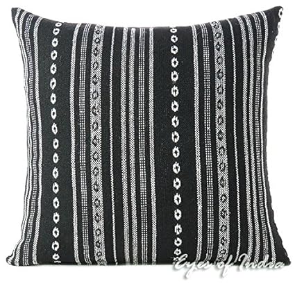 Amazon Com Eyes Of India 20 Black White Striped Cotton Dhurrie